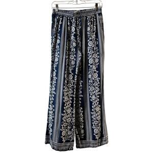 Anthropologie Seven Sister Blue and White Floral Palazzo Pants Med. Boho (2945)